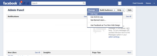 Facebook custom app icon - edit page menu item